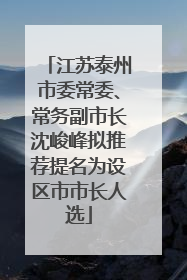 江苏泰州市委常委、常务副市长沈峻峰拟推荐提名为设区市市长人选